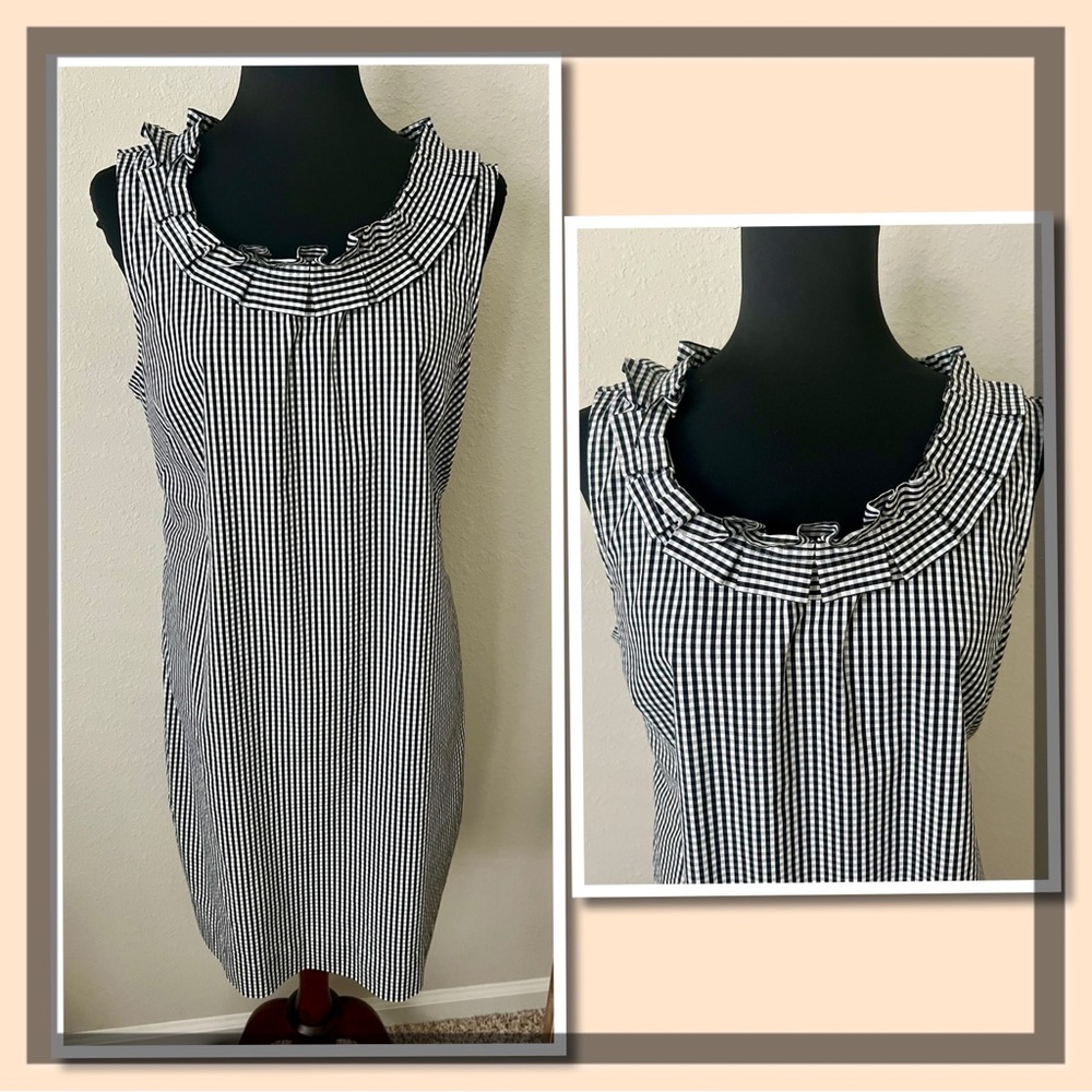 EUC TALBOTS BLACK/WHITE GINGHAM SLEEVELESS DRESS SZ 14